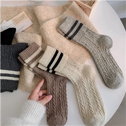 Retro demi-season keep warm woolen knee socks, cashmere, Korean style, increased thickness, mid-length