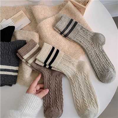 Retro demi-season keep warm woolen knee socks, cashmere, Korean style, increased thickness, mid-length