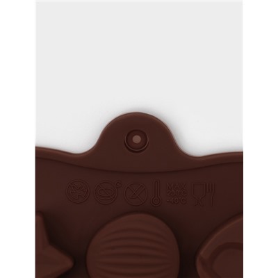 Форма для конфет и шоколада Доляна «Звёзды, ракушки, сердца», силикон, 20.6×10.3 см, 15 ячеек, коричневая