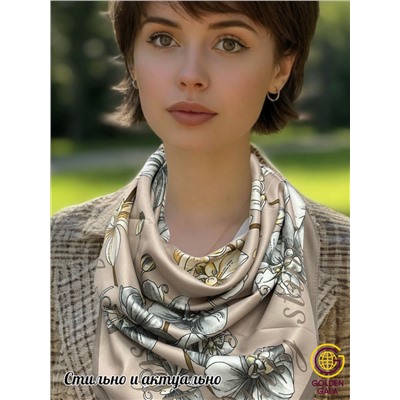 Платок шелковый Арт М43/4 (бежевый с темно-бежевой каймой)