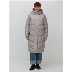 Пальто зимнее утепленное с капюшоном женское серого цвета 7623Sr