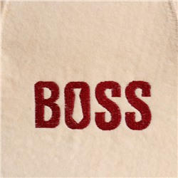 Шапка для бани и сауны с вышивкой BOSS, шерсть 100%, светлая, «Добропаровъ»
