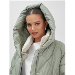 Куртка женская зимняя с капюшоном большого размера зеленого цвета 1170Z