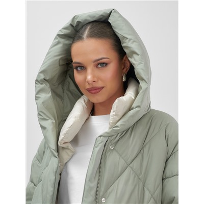 Куртка женская зимняя с капюшоном большого размера зеленого цвета 1170Z