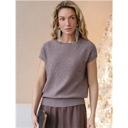 Джемпер с цельнокроенным коротким рукавом из хлопковой пряжи с пайетками.