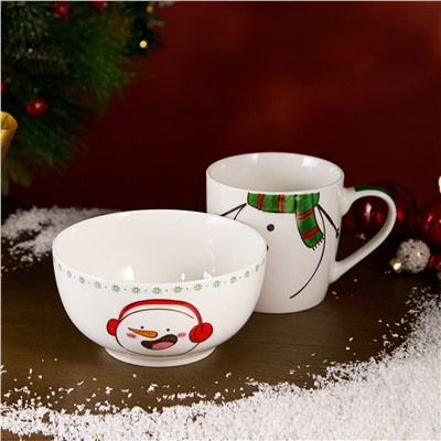 НАБОР ПОСУДЫ LEFARD "СНЕГОВИК" 2 ПР. (КРУЖКА 360МЛ, САЛАТНИК 500МЛ)