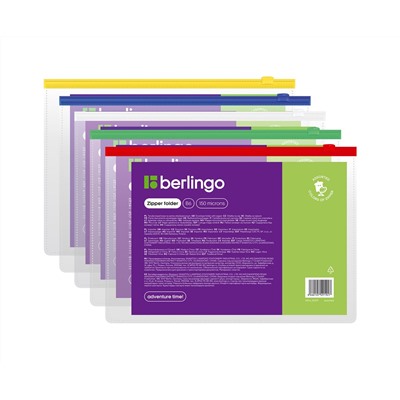 Папка-конверт на молнии Berlingo В6, 150мкм, прозрачная, ассорти