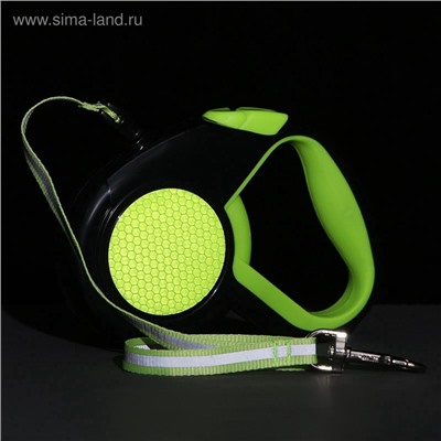 Рулетка «Пижон» светоотражающая, 5 м, до 25 кг, трос, прорезиненная ручка, зелёная