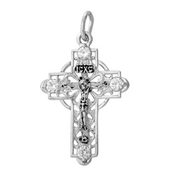 Крест с фианитом выборочно черненный серебро 925*