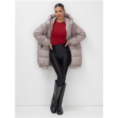 Куртка женская зимняя на резинке большого размера светло-коричневого цвета 7619SK