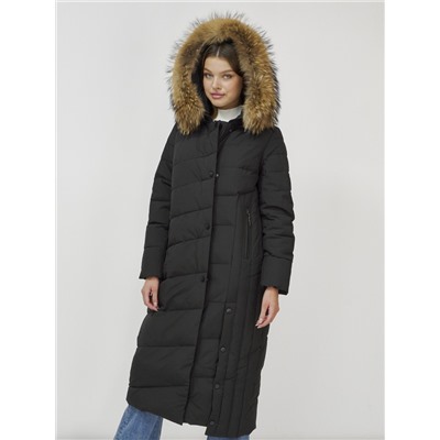 Пальто зимнее женское с мехом енот премиум класса черного цвета 3335Ch