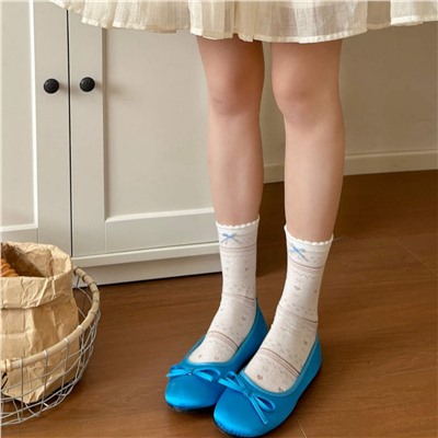 Songmu's thin and translucent Fair Island Korean ins blogger same style pile socks solid color sweet bow socks for women