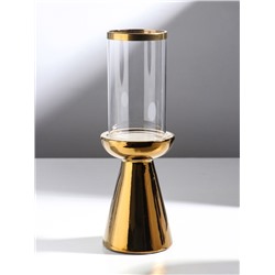 Подсвечник на 1 свечу «Гладь», керамика, стекло, d=8 см, золото, 10×10×29.5 см