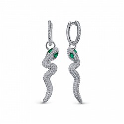 Серьги с фианитом родированные серебро 925*