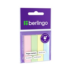 Флажки-закладки Berlingo 12*50мм, 100л*4 пастельных цвета, европодвес