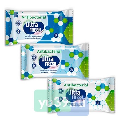 Салфетки влажные Ultra Fresh Antibacterial, 15 шт.