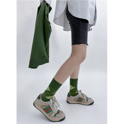 Retro cotton demi-season brand Japanese knee socks, mid-length