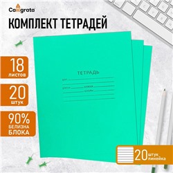 Набор тетрадей 18 листов в линейку «Зелёная обложка», белые листы, 20 шт.