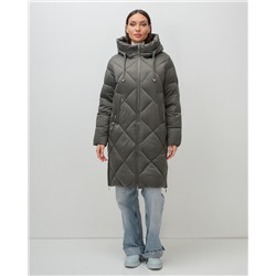 Пальто зимнее утепленное с капюшоном женское зеленого цвета 7637Z