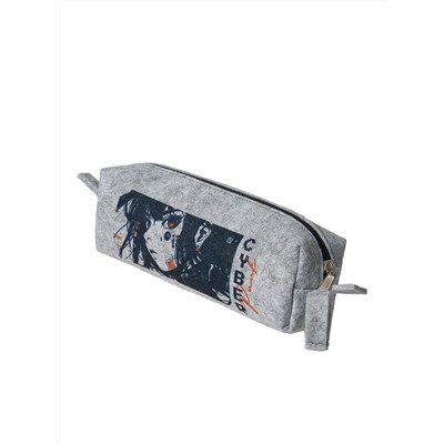 Пенал на молнии "Аниме @orange_lotus", фетр светло-серый, 21х7х4см