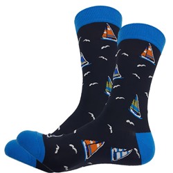 09349 Подводный мир | Носки "Жизнь под парусами", р-р 40-44 (т.синий/голубой)