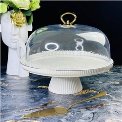 133-277 Тортовница 28см ЭЛЛАДА на ножке с крышкой и лопаткой в под.уп.(х6)Фарфор