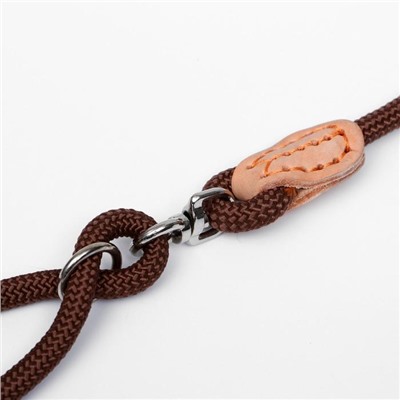 Поводок 8 мм со своркой на 2 собак, полиэстер и натуральная кожа, 73 + 2×57 см, коричневый