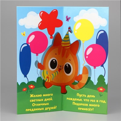 Объёмная открытка «С Днём рождения», котик, 12 х 18 см