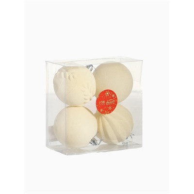 Ёлочные шары набор 4 шт., d=8 см «Бархатный зной» белый