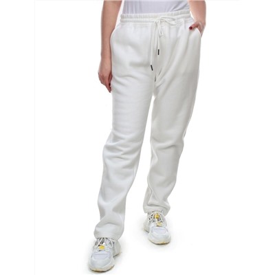 M045 WHITE Брюки спортивные женские на флисе (100% хлопок) 7986