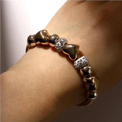 Браслет со стразами «Марджери» сердце, белый в золоте, d=6.5 см