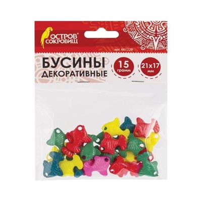 Бусины для творчества РЫБКИ, 21*17мм, 15г., 5 цветов, ОСТРОВ СОКРОВИЩ, 661229