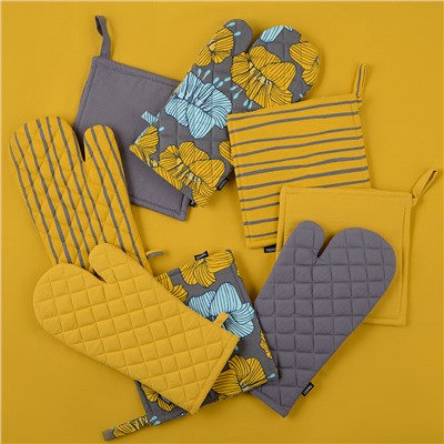 Прихватка-варежка из хлопка серого цвета из коллекции Essential, 33х17,5 см