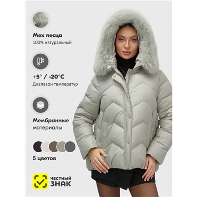 Куртка зимняя женская с мехом и капюшоном тренд светло-зеленого цвета 7759ZS