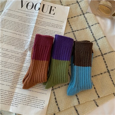 Brand demi-season velvet woolen retro keep warm socks, increased thickness, internet celebrity, mid-length
