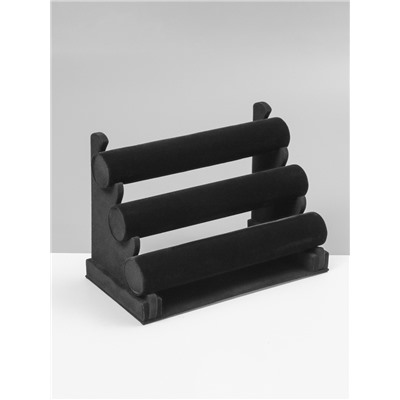 Подставка для часов, браслетов QF, флок, 3 ролика, 31×17.5×23 см, d=5 см, чёрная