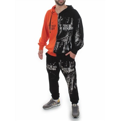 2630/7349 BLACK/ORANGE Костюм спортивный мужской (75% хлопок, 20% полиэстер, 5% спандекс)