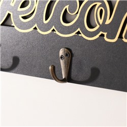 Настенные крючки декоративные «Добро пожаловать», дерево, чёрный с золотом, 3×29.5×10.5 см