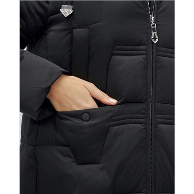 Пальто зимнее утепленное с капюшоном женское черного цвета 7638Ch