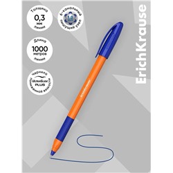 Набор ручек шариковых 3 штуки, ErichKrause U-109 Orange Stick&Grip, игольчатый узел 1.0 мм, чернила синие, супермягкое письмо, резиновый держатель, корпус оранжевый