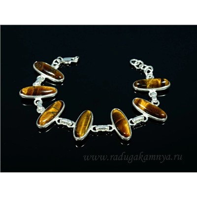 Браслет с тигровым глазом в посеребрении овал 25*10мм, 20см