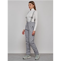 Полукомбинезон утепленный женский зимний горнолыжный светло-серого цвета 1333SS