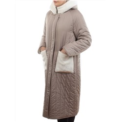 2639 BEIGE Пальто двухстороннее женское еврозима (100 гр. холлофайбер, искусственный мех)