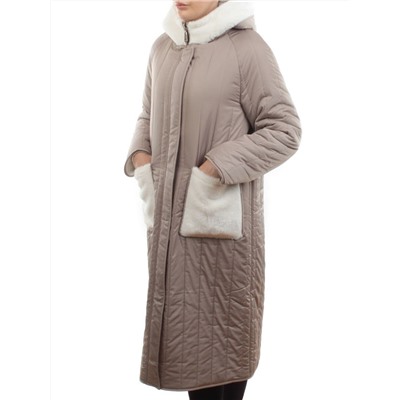 2639 BEIGE Пальто двухстороннее женское еврозима (100 гр. холлофайбер, искусственный мех)