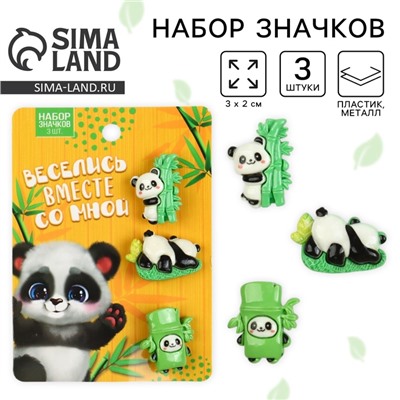 Значки пластиковые «Панда», набор 3 шт., 3×2 см