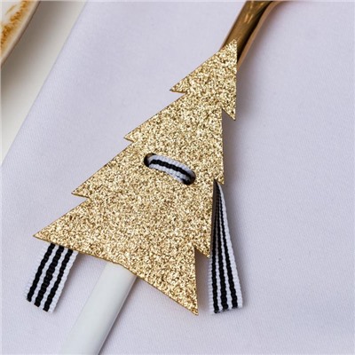 Набор для декора столовых предметов «Ёлка», 4 шт., цвет золото, 5×7.5 см, 100% п/э, фетр