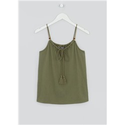 Papaya Petite Beaded Tassel Tie Cami Top
