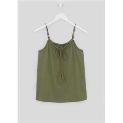 Papaya Petite Beaded Tassel Tie Cami Top
