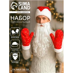 Набор карнавальный «Новогодний»: шапка с золотыми снежинками, варежки, борода, р-р 56-59