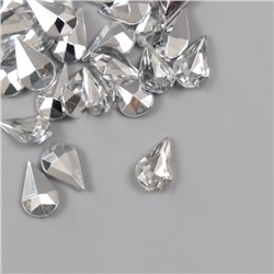 Декор для творчества пластик "Стразы капля. Серебро" набор 100 шт 0,8х1,3 см